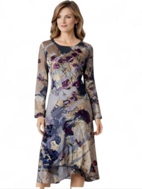 Soft Surroundings Annika Midi Dress XL NWT Aster Gray Velvet Floral